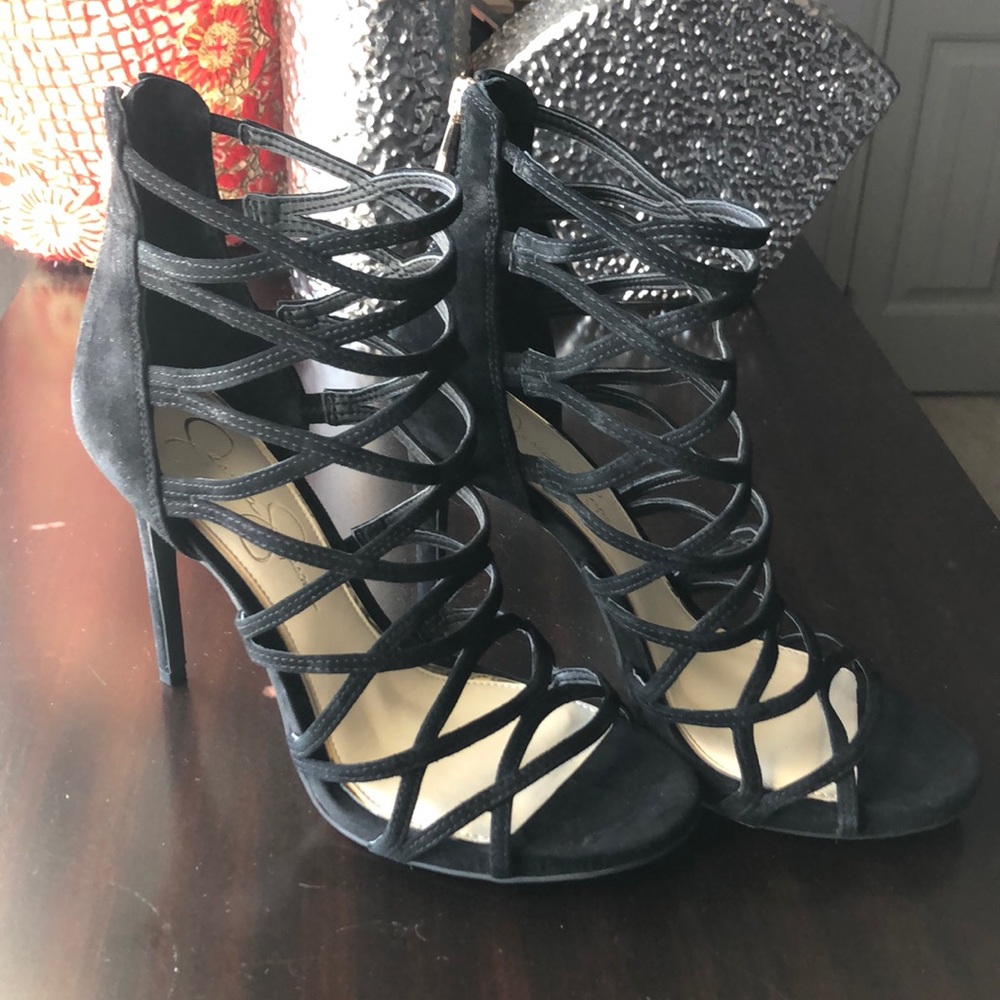 Jessica Simpson Black Lux Suede Heels Size 9